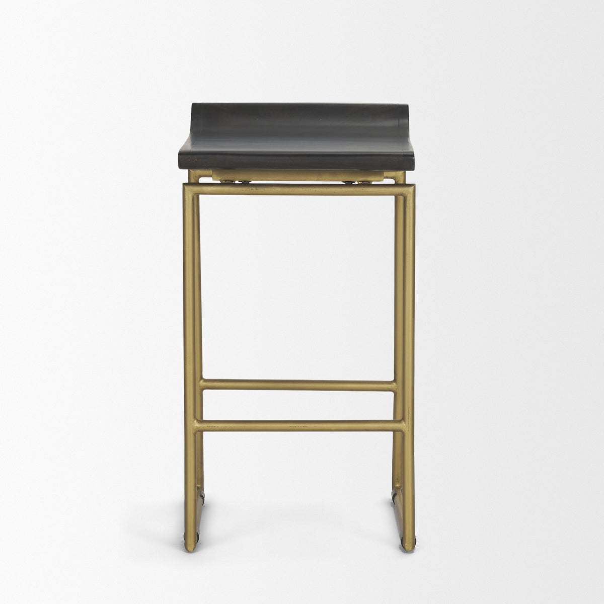 Givens Brown/Gold Wood Seat Metal Frame Stool - Ornate Home