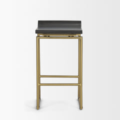 Givens Brown/Gold Wood Seat Metal Frame Stool - Ornate Home