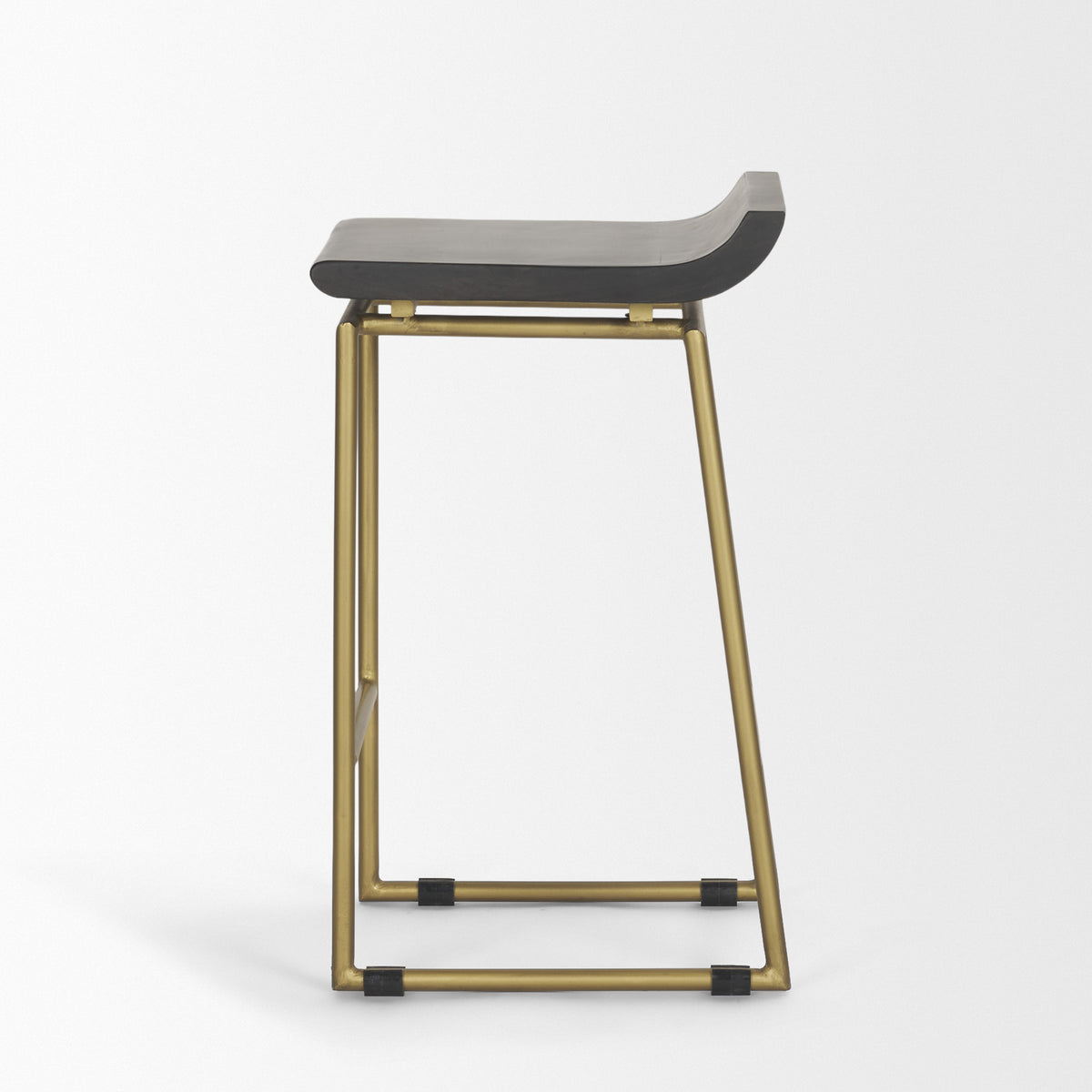 Givens Brown/Gold Wood Seat Metal Frame Stool - Ornate Home