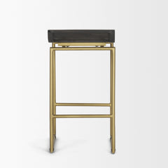 Givens Brown/Gold Wood Seat Metal Frame Stool - Ornate Home
