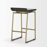 Givens Brown/Gold Wood Seat Metal Frame Stool - Ornate Home