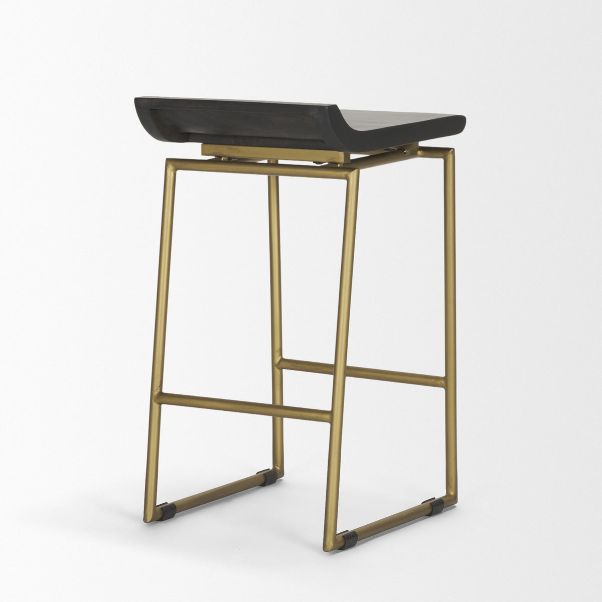 Givens Brown/Gold Wood Seat Metal Frame Stool - Ornate Home
