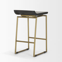 Givens Brown/Gold Wood Seat Metal Frame Stool - Ornate Home