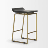 Givens Brown/Gold Wood Seat Metal Frame Stool - Ornate Home