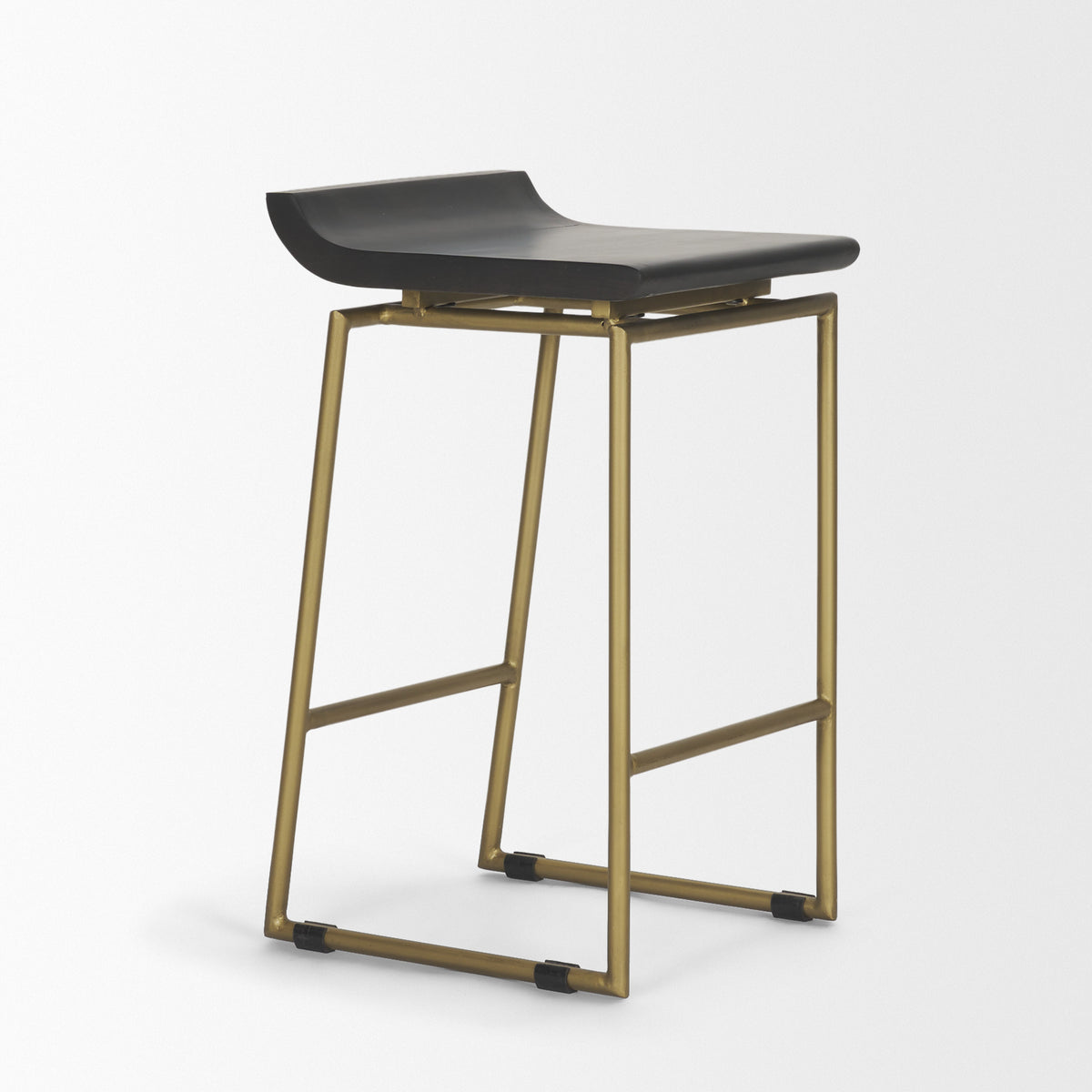 Givens Brown/Gold Wood Seat Metal Frame Stool - Ornate Home