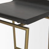 Givens Brown/Gold Wood Seat Metal Frame Stool - Ornate Home