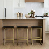 Givens Brown/Gold Wood Seat Metal Frame Stool - Ornate Home