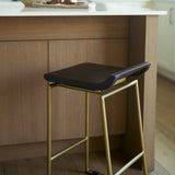 Givens Brown/Gold Wood Seat Metal Frame Stool - Ornate Home