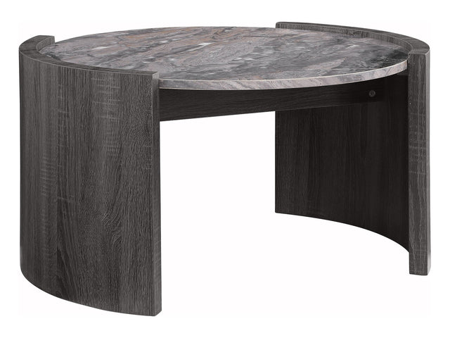 Gladstone Distressed Grey Round Faux Marble Top Coffee Table - Ornate Home