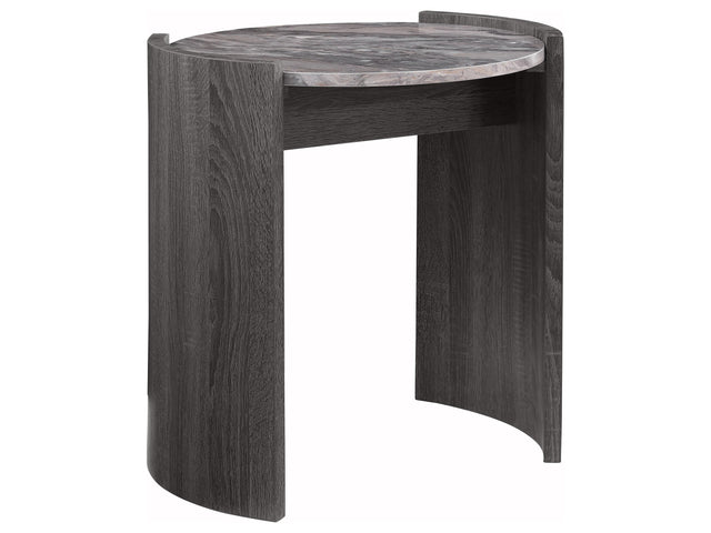 Gladstone Distressed Grey Round Faux Marble Top End Table - Ornate Home