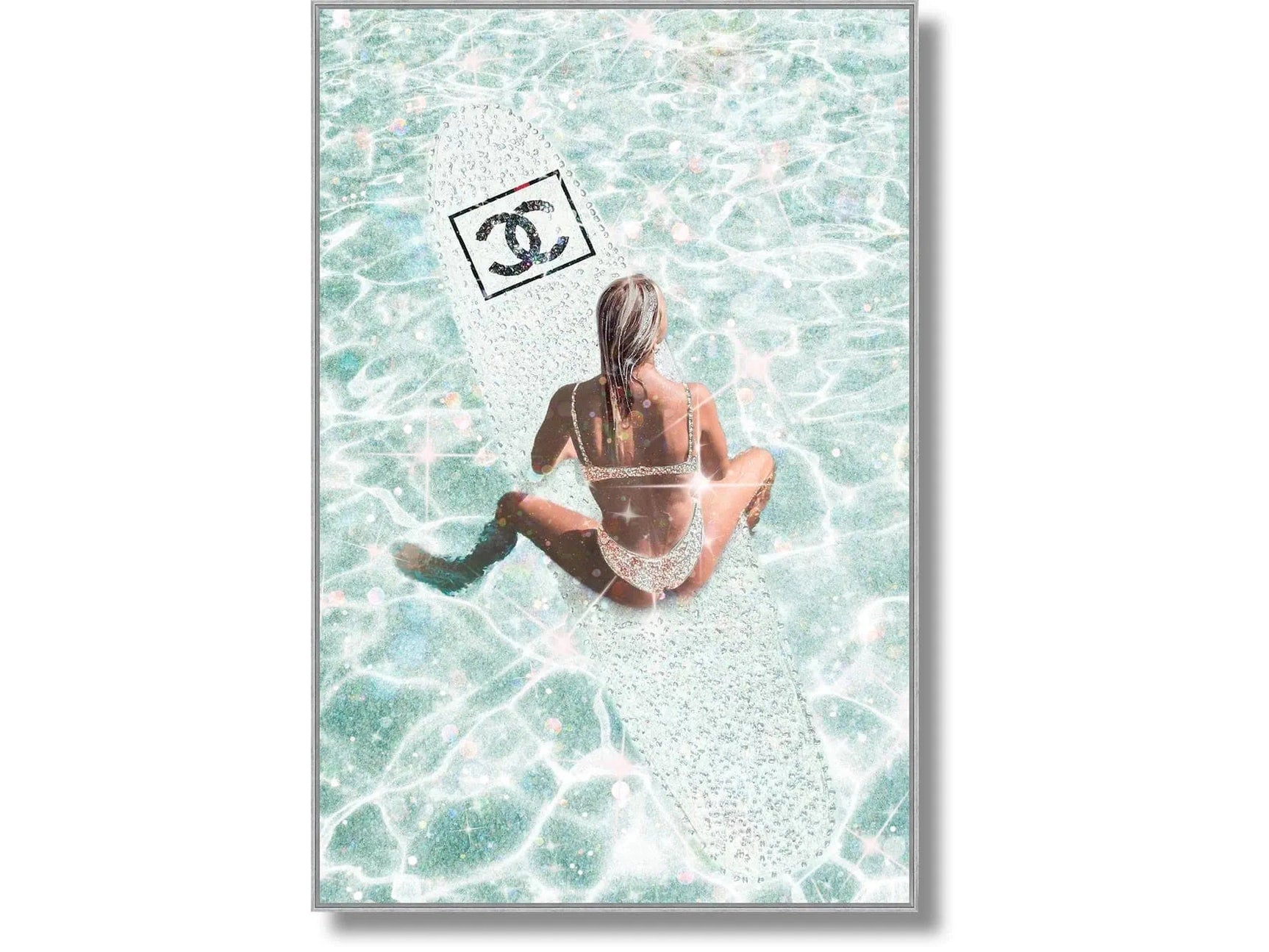 Glamorous Poolside Art Gloss w/ Foil & Rocks in Frame Wall Art - Ornate Home