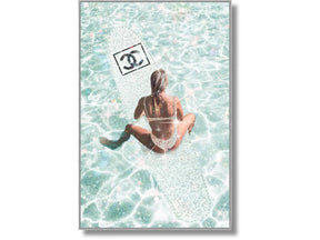 Glamorous Poolside Art Gloss w/ Foil & Rocks in Frame Wall Art - Ornate Home
