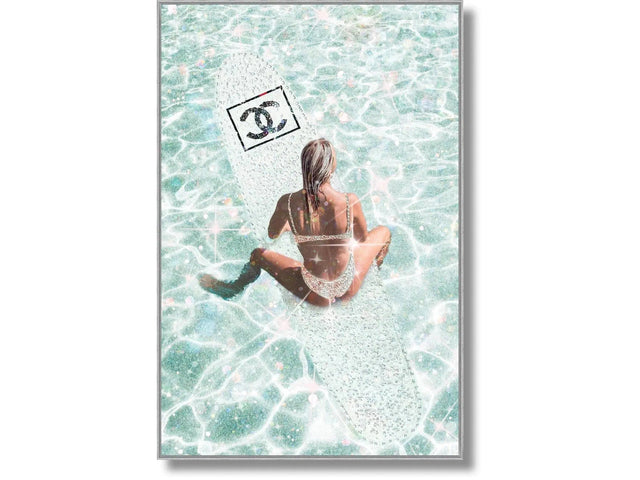 Glamorous Poolside Art Gloss w/ Foil & Rocks in Frame Wall Art - Ornate Home