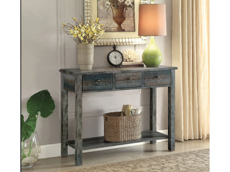 Glancio Antique White & Teal Console Table - Ornate Home