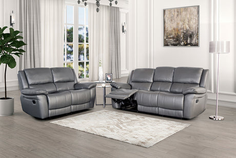 Glarus Dark Gray Leather Match Reclining Sofa - Ornate Home