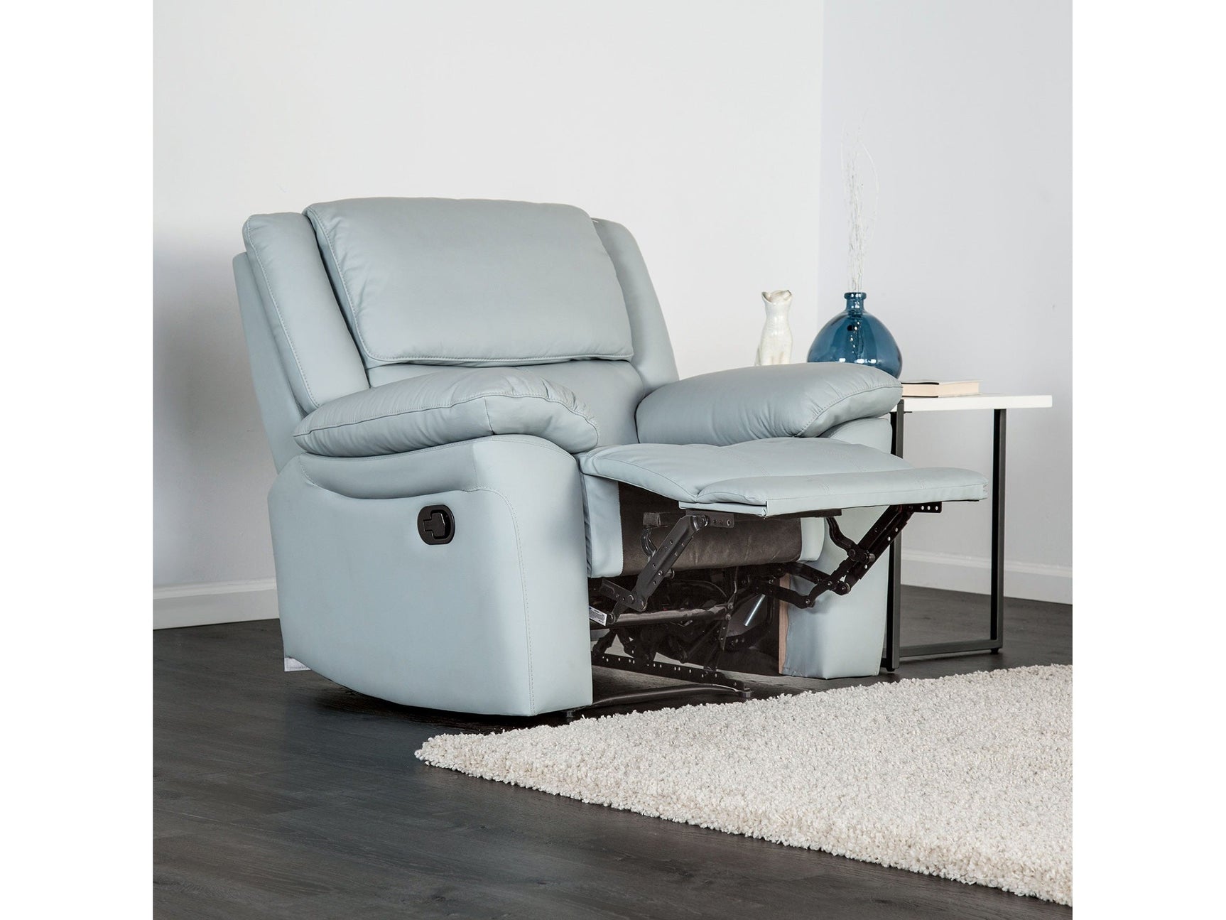 Glarus Powder Blue Leather Match Recliner - Ornate Home