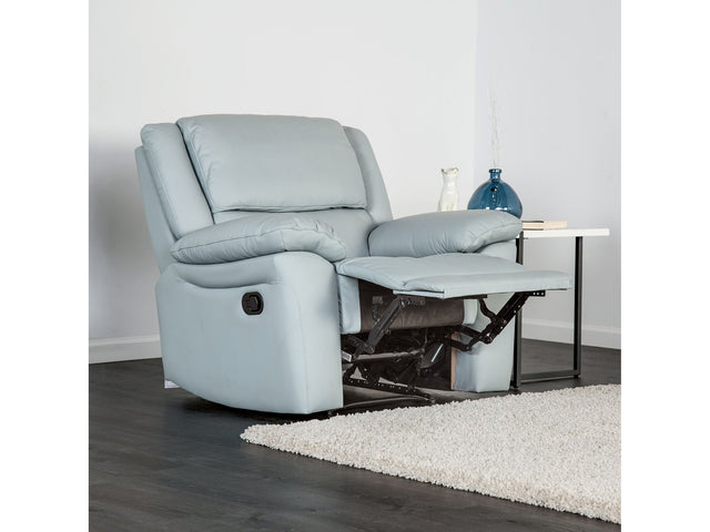 Glarus Powder Blue Leather Match Recliner - Ornate Home