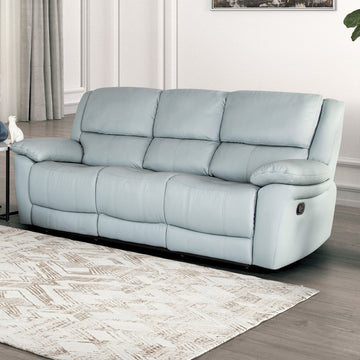 Glarus Powder Blue Leather Match Reclining Living Room Set - Ornate Home
