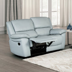 Glarus Powder Blue Leather Match Reclining Living Room Set - Ornate Home