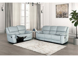 Glarus Powder Blue Leather Match Reclining Living Room Set - Ornate Home