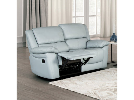 Glarus Powder Blue Leather Match Reclining Loveseat - Ornate Home