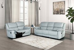 Glarus Powder Blue Leather Match Reclining Sofa - Ornate Home