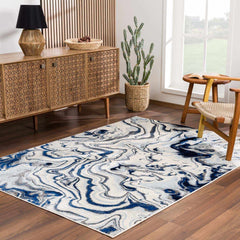Glendon Cream Blue Marble Rug - Clearance - Ornate Home
