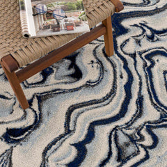 Glendon Cream Blue Marble Rug - Clearance - Ornate Home