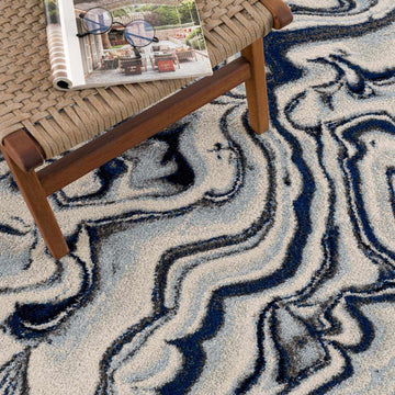Glendon Cream Blue Marble Rug - Clearance - Ornate Home
