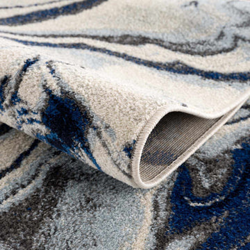 Glendon Cream Blue Marble Rug - Clearance - Ornate Home