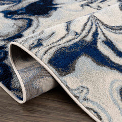 Glendon Cream Blue Marble Rug - Clearance - Ornate Home
