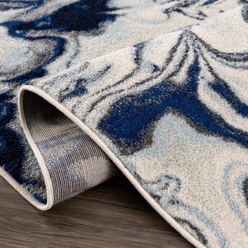 Glendon Cream Blue Marble Rug - Clearance - Ornate Home