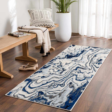 Glendon Cream Blue Marble Rug - Clearance - Ornate Home