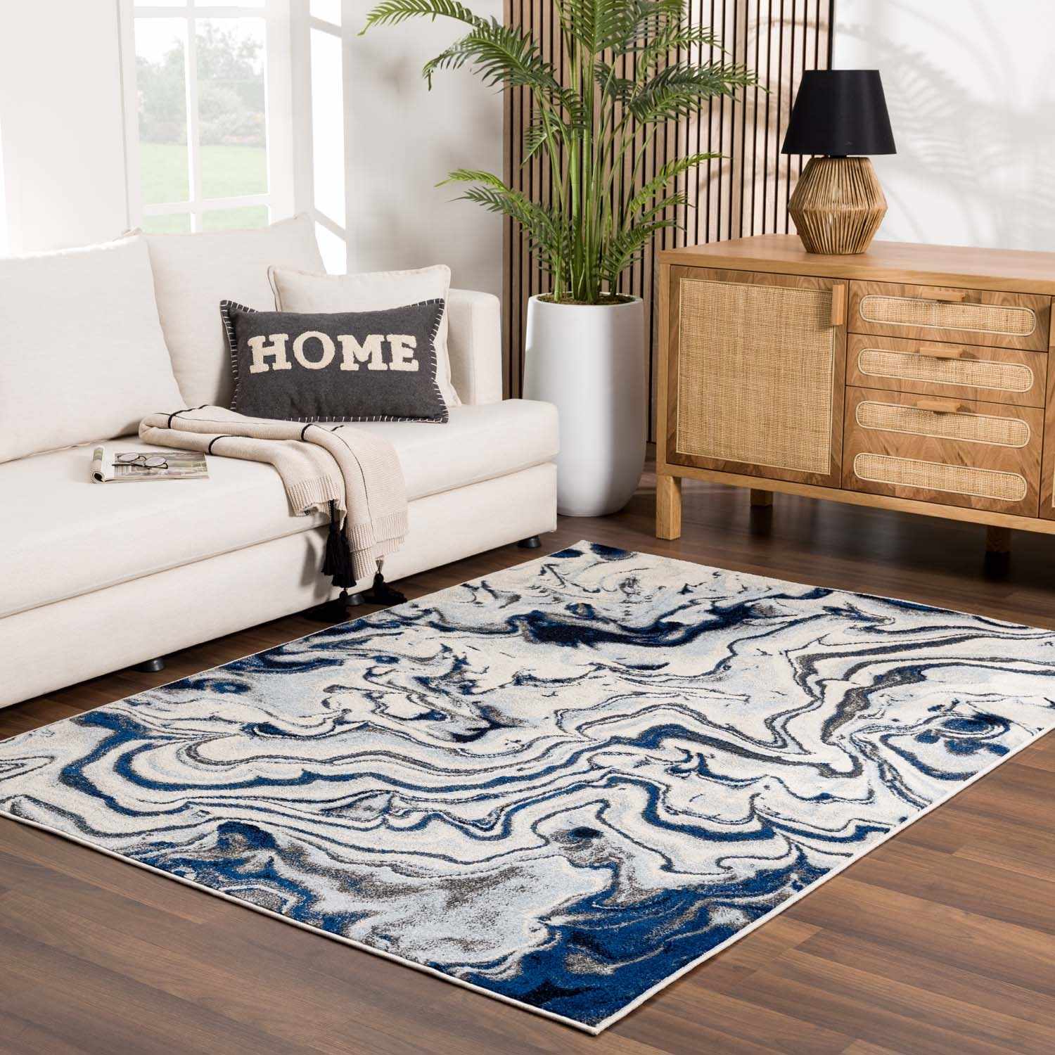 Glendon Cream Blue Marble Rug - Ornate Home