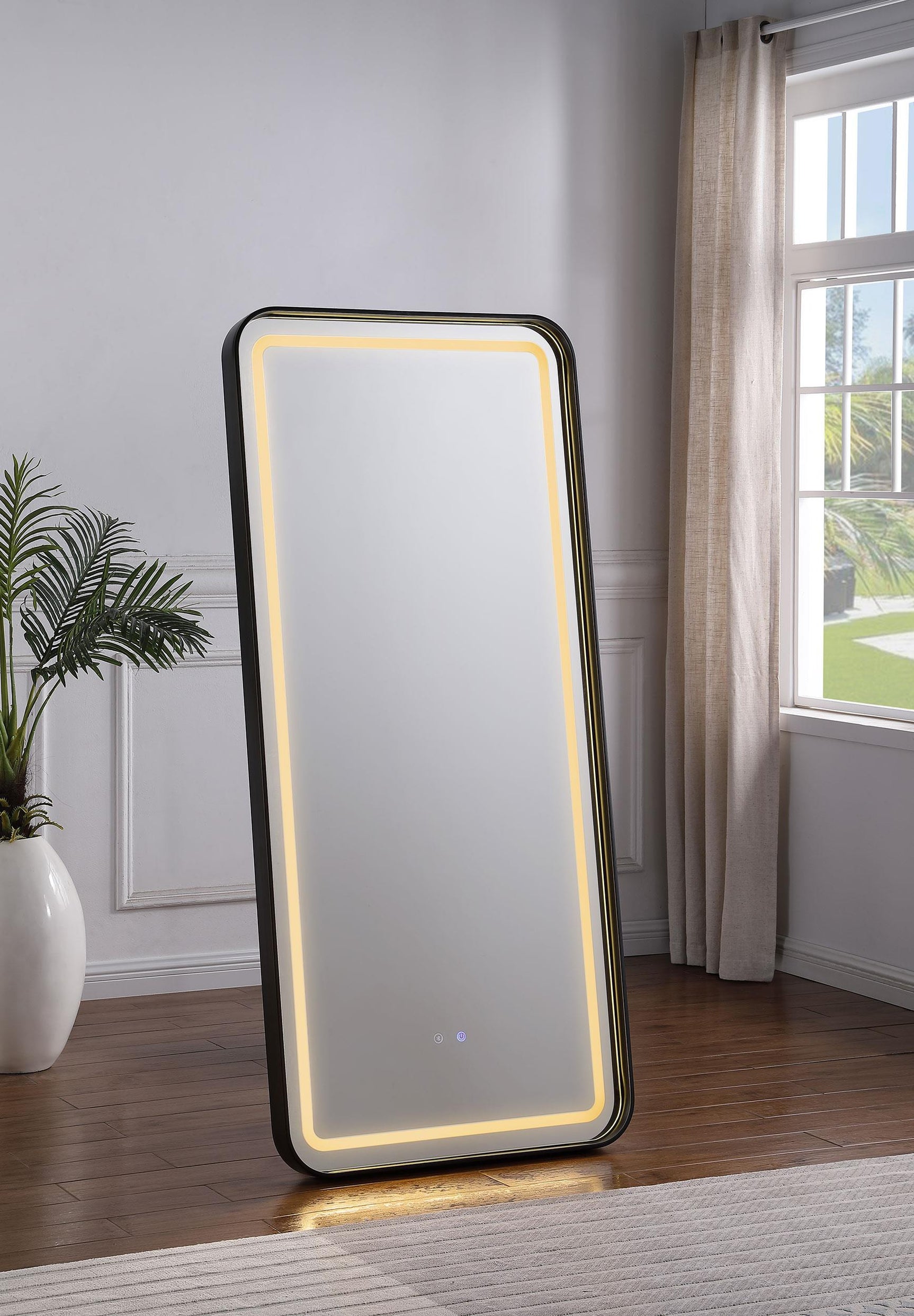 Glendora Black LED Standing Mirror with Bluetooth Speaker - Ornate Home