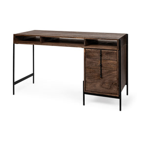 Glenn Dark Brown/Black Wood 3 Drawer Office Desk - Ornate Home