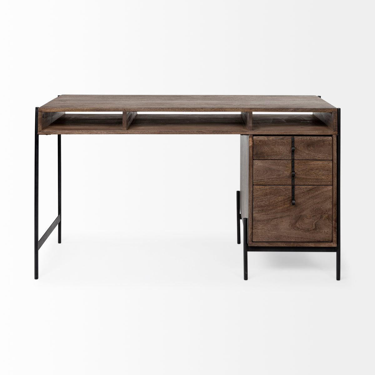Glenn Dark Brown/Black Wood 3 Drawer Office Desk - Ornate Home
