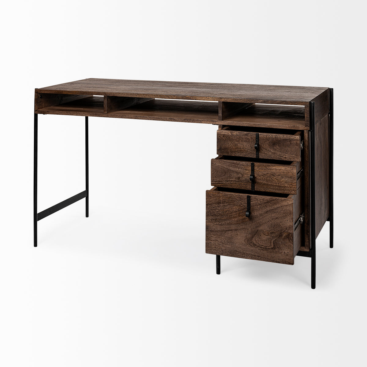 Glenn Dark Brown/Black Wood 3 Drawer Office Desk - Ornate Home