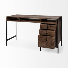 Glenn Dark Brown/Black Wood 3 Drawer Office Desk - Ornate Home