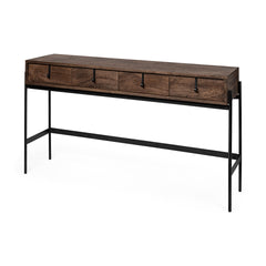 Glenn Dark Brown/Black Wood 4 Drawer Console Table - Ornate Home