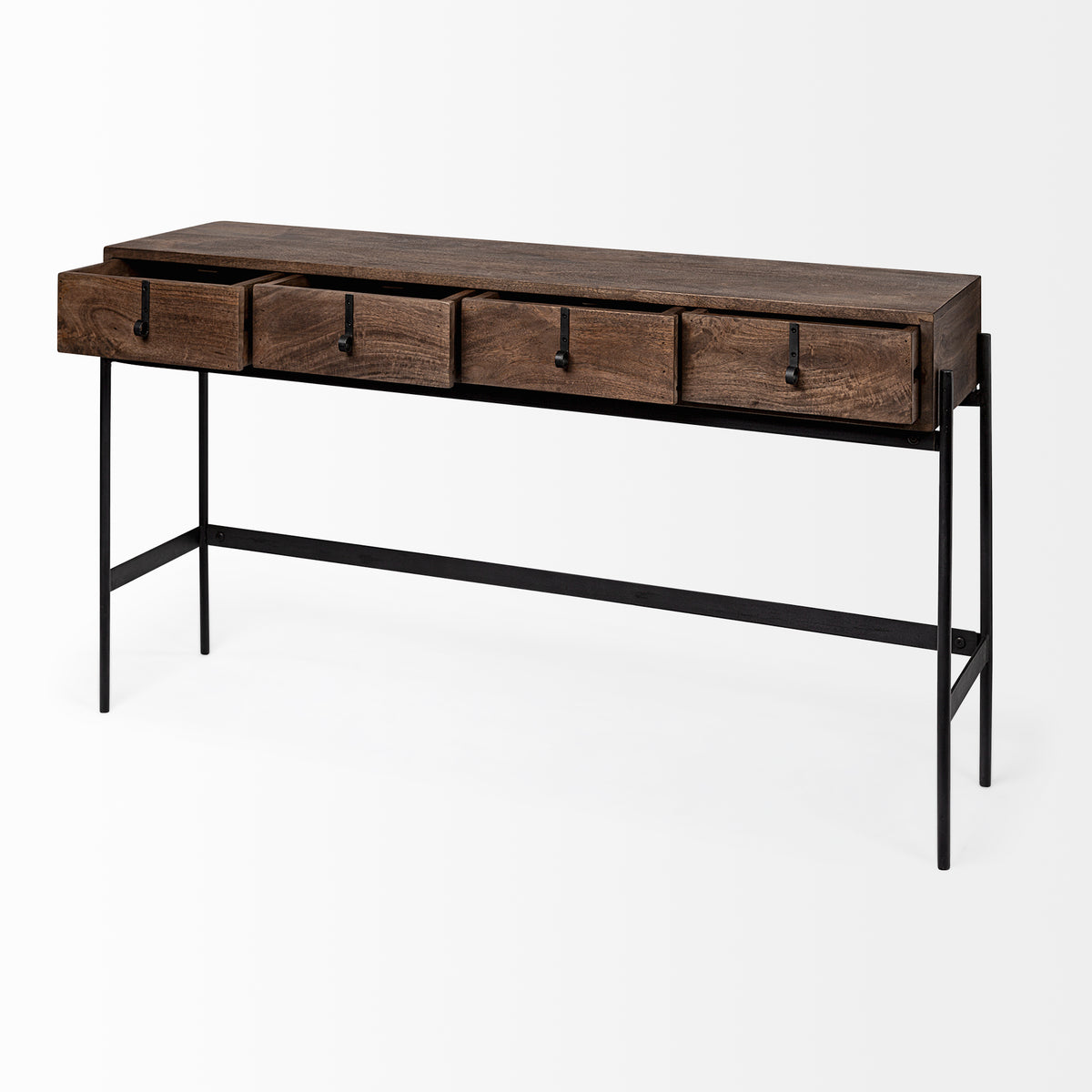 Glenn Dark Brown/Black Wood 4 Drawer Console Table - Ornate Home