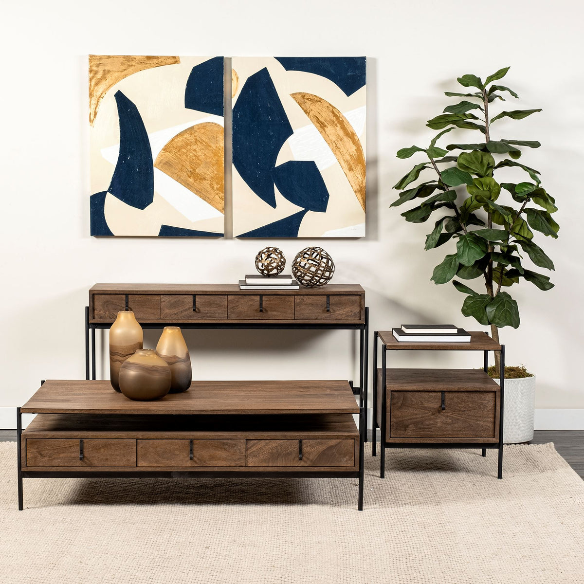 Glenn Dark Brown/Black Wood 4 Drawer Console Table - Ornate Home