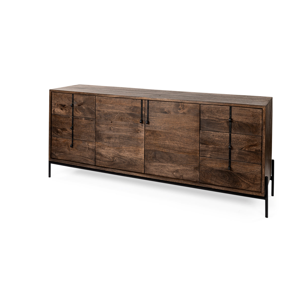 Glenn Dark Brown/Black Wood Frame 6 Drawer, 2 Door Cabinet Sideboard - Ornate Home
