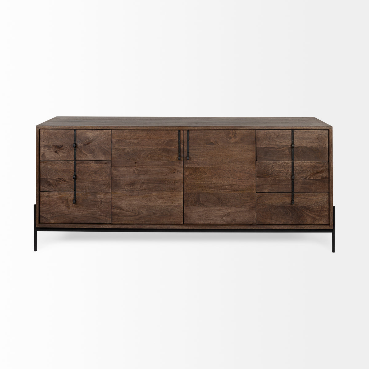 Glenn Dark Brown/Black Wood Frame 6 Drawer, 2 Door Cabinet Sideboard - Ornate Home