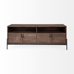 Glenn Dark Brown/Black Wood Media Console with Storage, TV Stand for TV up to 71"