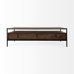 Glenn Dark Brown/Black Wood Rectangle 3 Drawers Coffee Table - Ornate Home