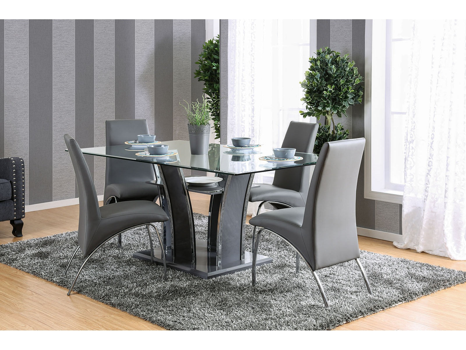 Glenview Gray/Chrome 7 Pc. Dining Set - Ornate Home