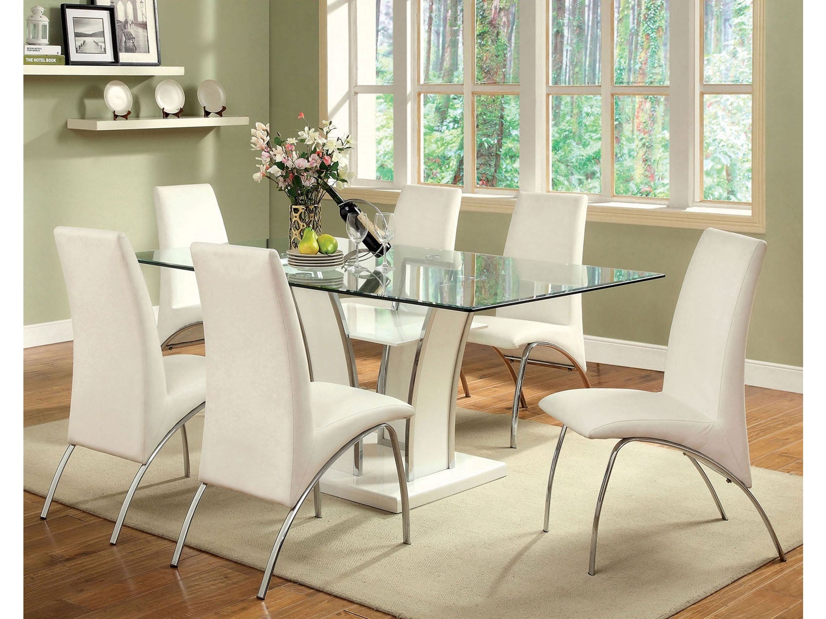Glenview White/Chrome 7 Pc. Dining Set - Ornate Home