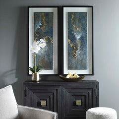 Glimmering Agate Blue/Gold/White Abstract Prints (Set of 2) - Ornate Home