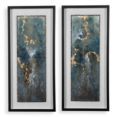 Glimmering Agate Blue/Gold/White Abstract Prints (Set of 2) - Ornate Home